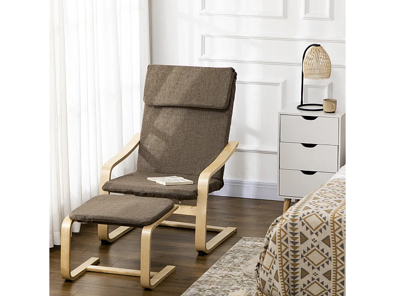 Poltrona Relax con Poggiapiedi in Tessuto Lino Marrone 67x72x100 cm