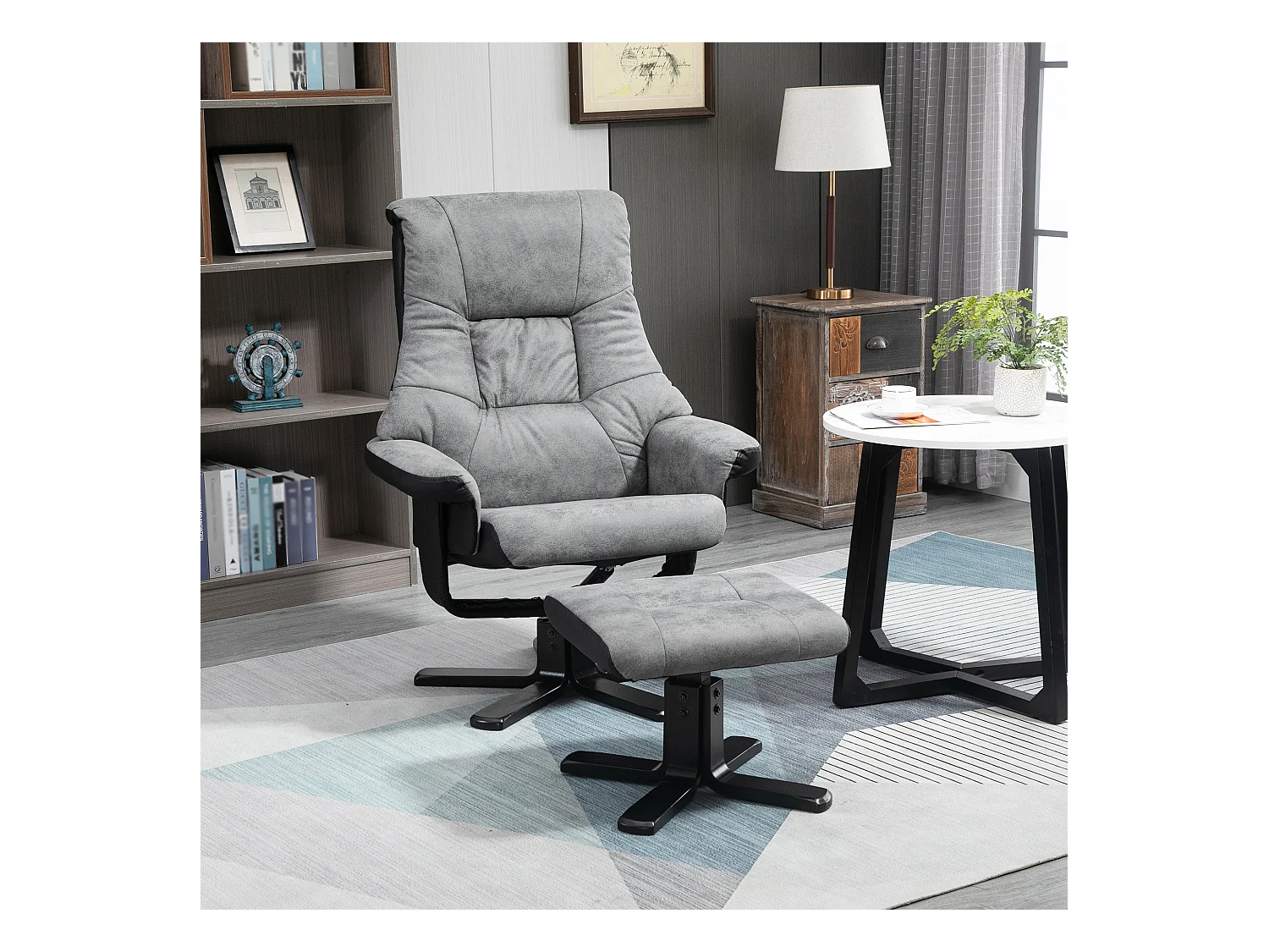 Sillón relax giratorio con reposapiés microfibra reclinable salón dormitorio gris 78x82,5x109 cm