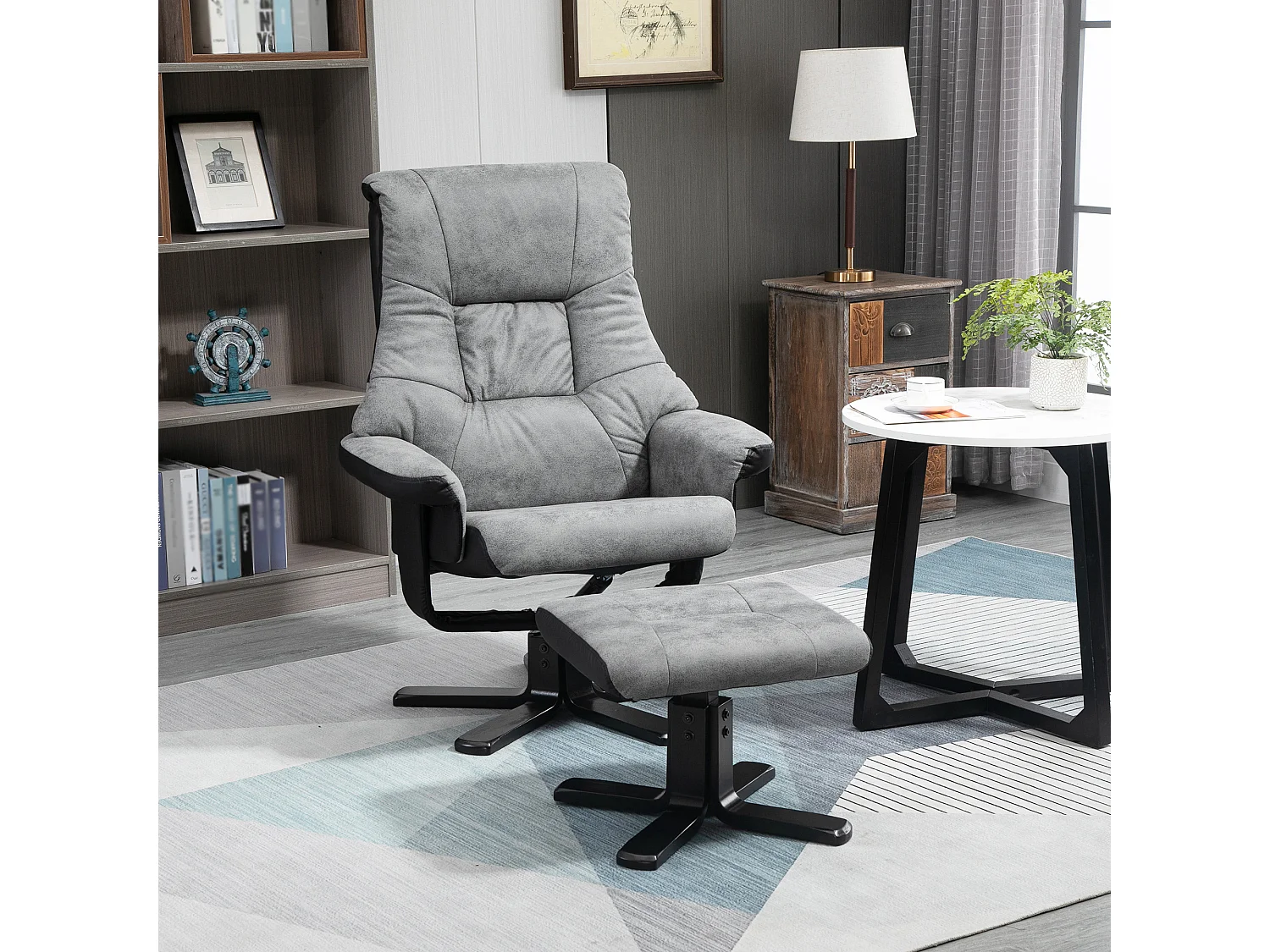 Sillón relax giratorio con reposapiés microfibra reclinable salón dormitorio gris 78x82,5x109 cm