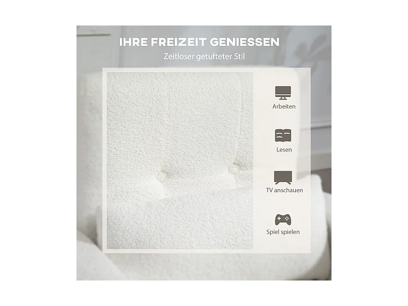 Fauteuil lounge Fleece con coussin lombaire siège rembourré pour salon chambre blanc