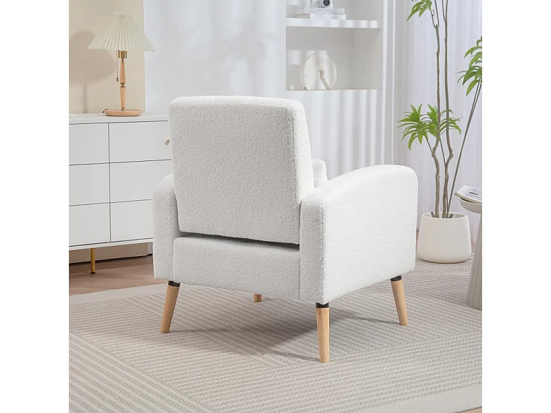 Fauteuil lounge Fleece con coussin lombaire siège rembourré pour salon chambre blanc