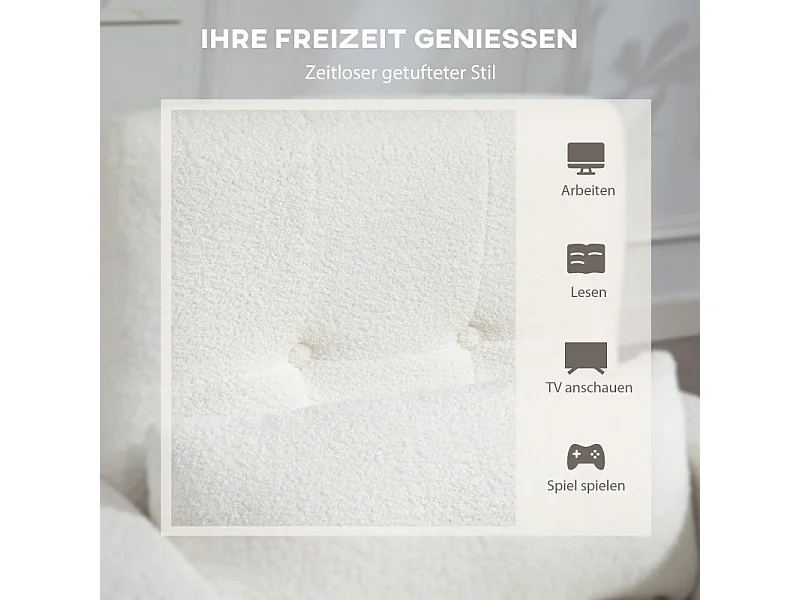 Sillón de vellón con cojín lumbar, asiento acolchado para sala de estar, dormitorio, color blanco