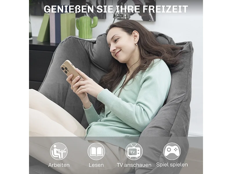 Sillón de terciopelo con bolsillos laterales y asiento acolchado para sala de estar y dormitorio en gris.