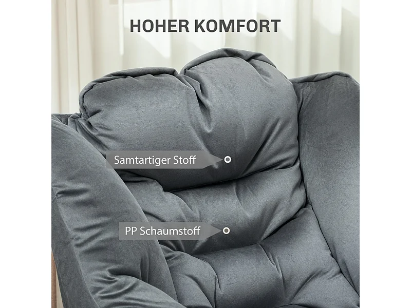 Sillón de terciopelo con bolsillos laterales y asiento acolchado para sala de estar y dormitorio en gris.