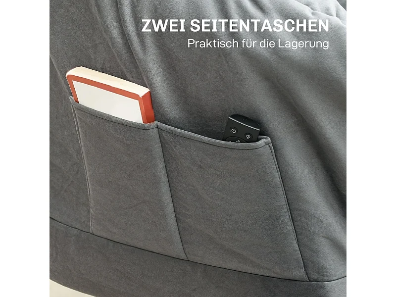 Sillón de terciopelo con bolsillos laterales y asiento acolchado para sala de estar y dormitorio en gris.