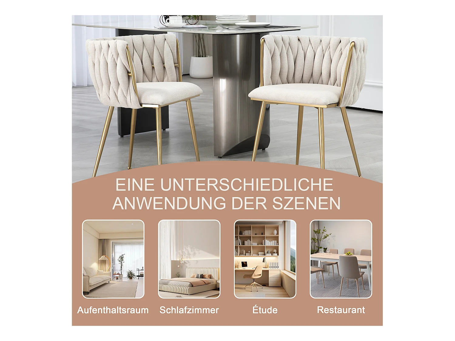 Chaise salle à manger 2 pezzi lin métal design lounge salone cucina ELFEINBEIN