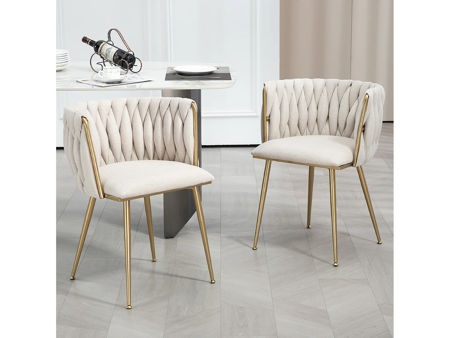 Chaise salle à manger 2pcs lin métal design lounge salon cuisine ELFEINBEIN