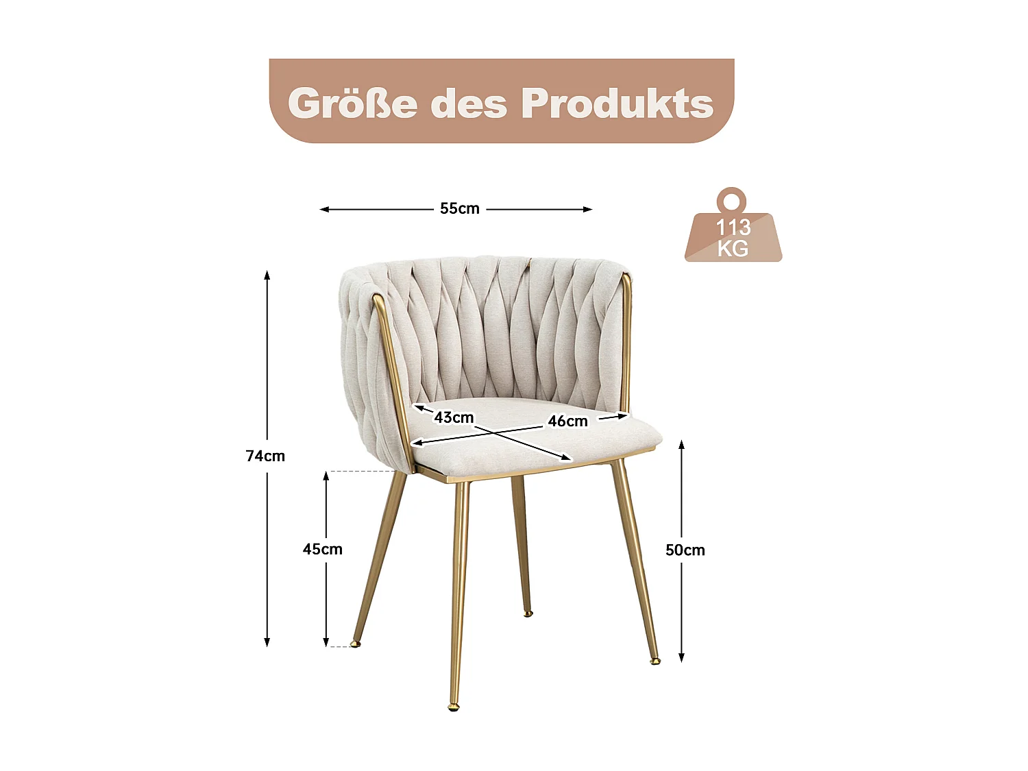 Chaise salle à manger 2pcs lin métal design lounge salon cuisine ELFEINBEIN