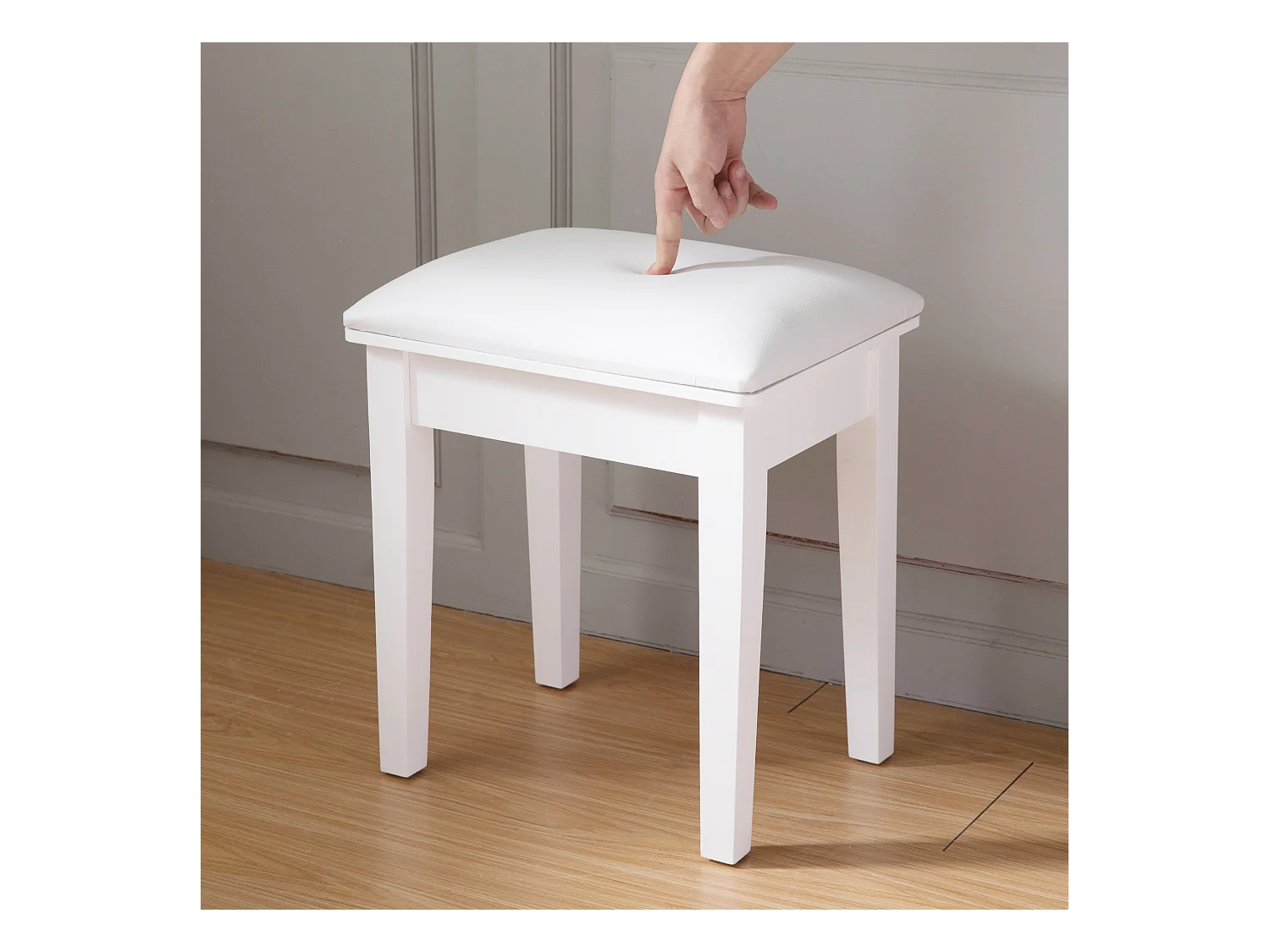 Banqueta quadrada para maquiagem, estofada em PU e esponja de alta elasticidade, para quarto e sala de estar, branca