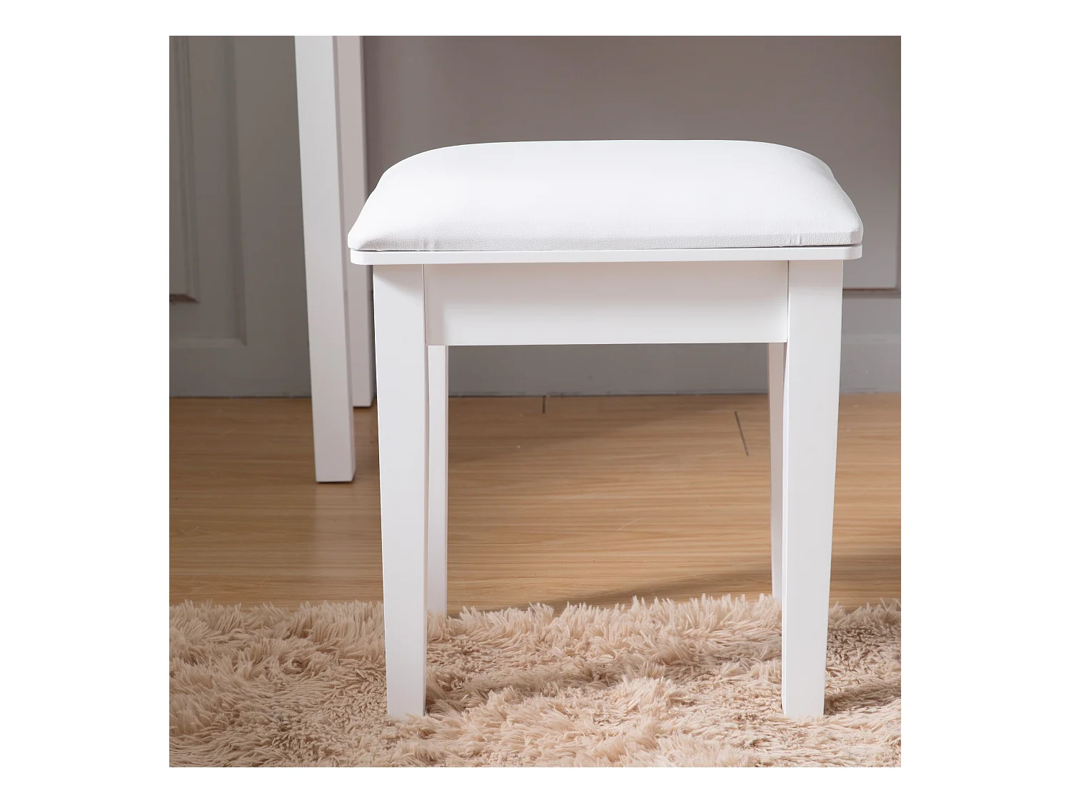 Banqueta quadrada para maquiagem, estofada em PU e esponja de alta elasticidade, para quarto e sala de estar, branca