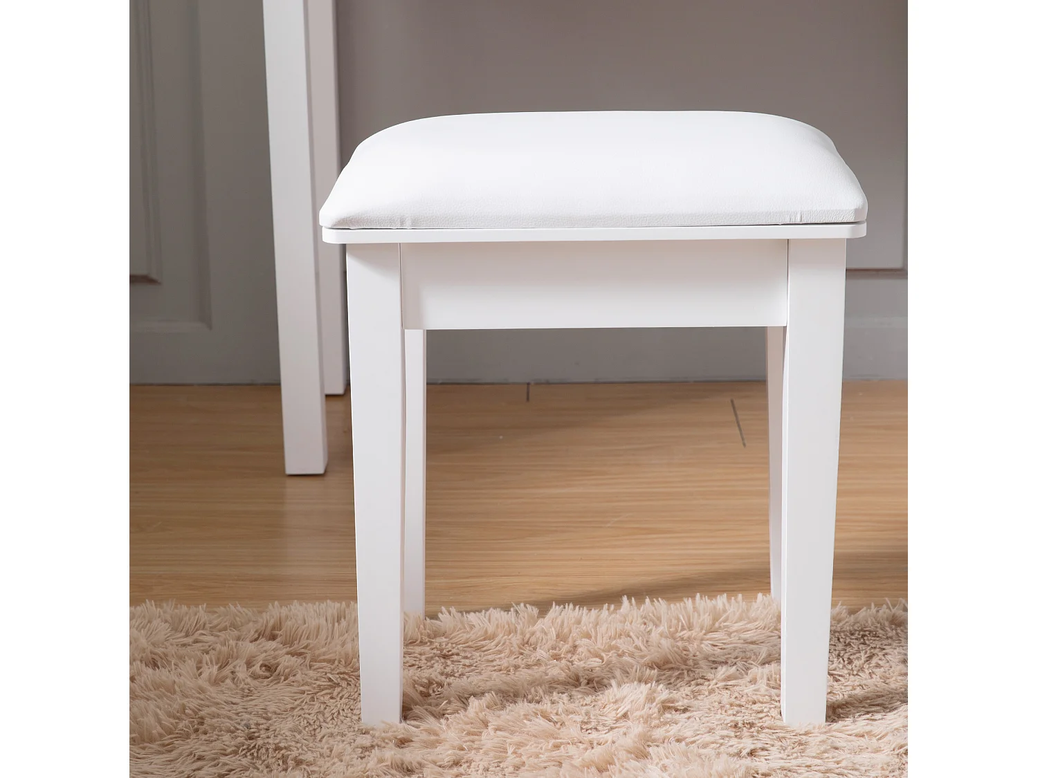 Tabouret carré maquillage imbottito in PU e spugna ad alta elasticità per la camera da letto bianca
