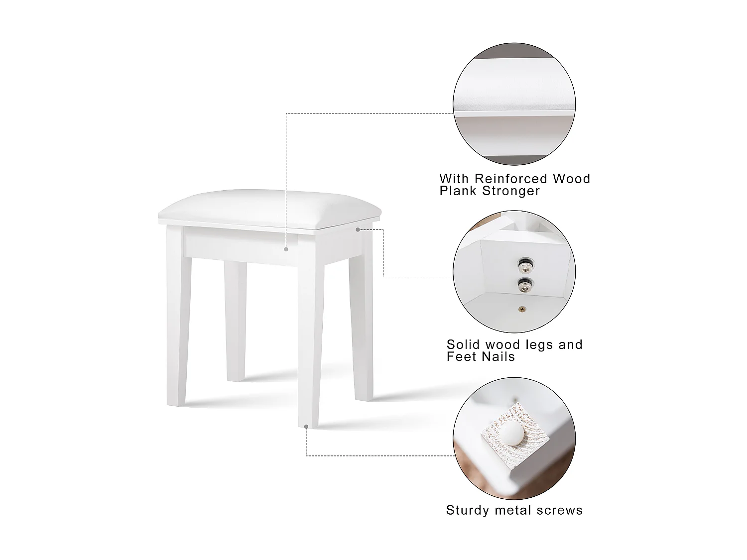 Tabouret carré maquillage imbottito in PU e spugna ad alta elasticità per la camera da letto bianca