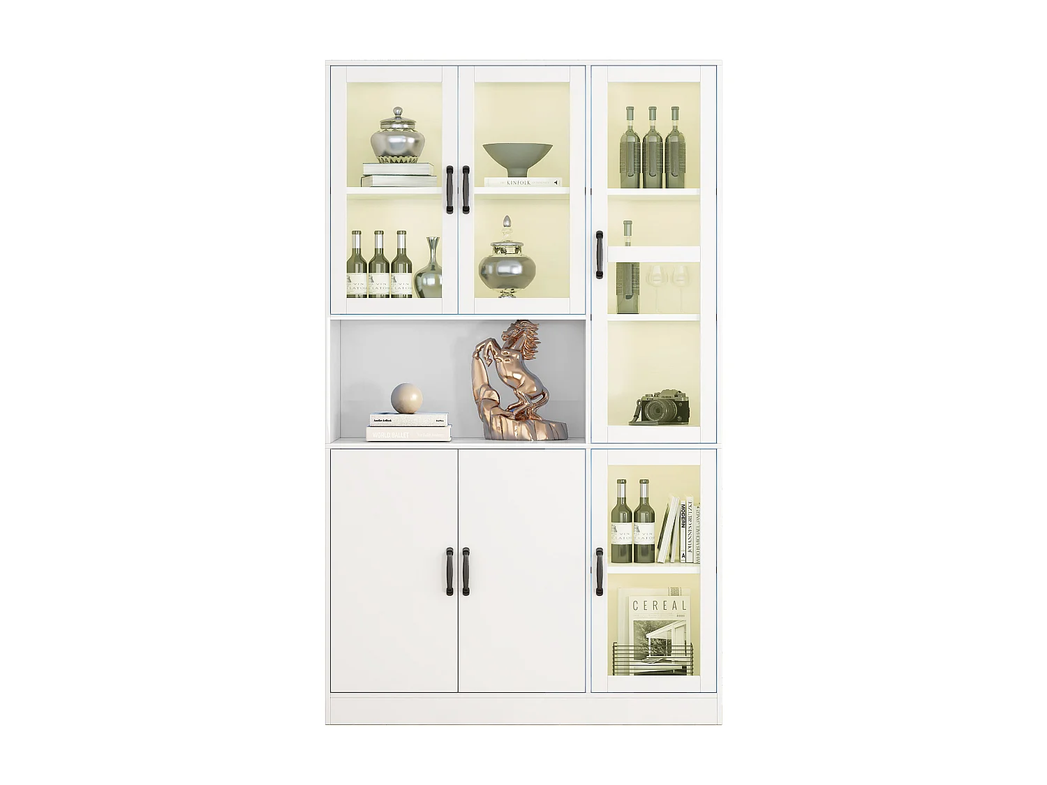 Estante de MDF branca com iluminação LED de 16 cores, vitrine, armazenamento, 120x40x200cm