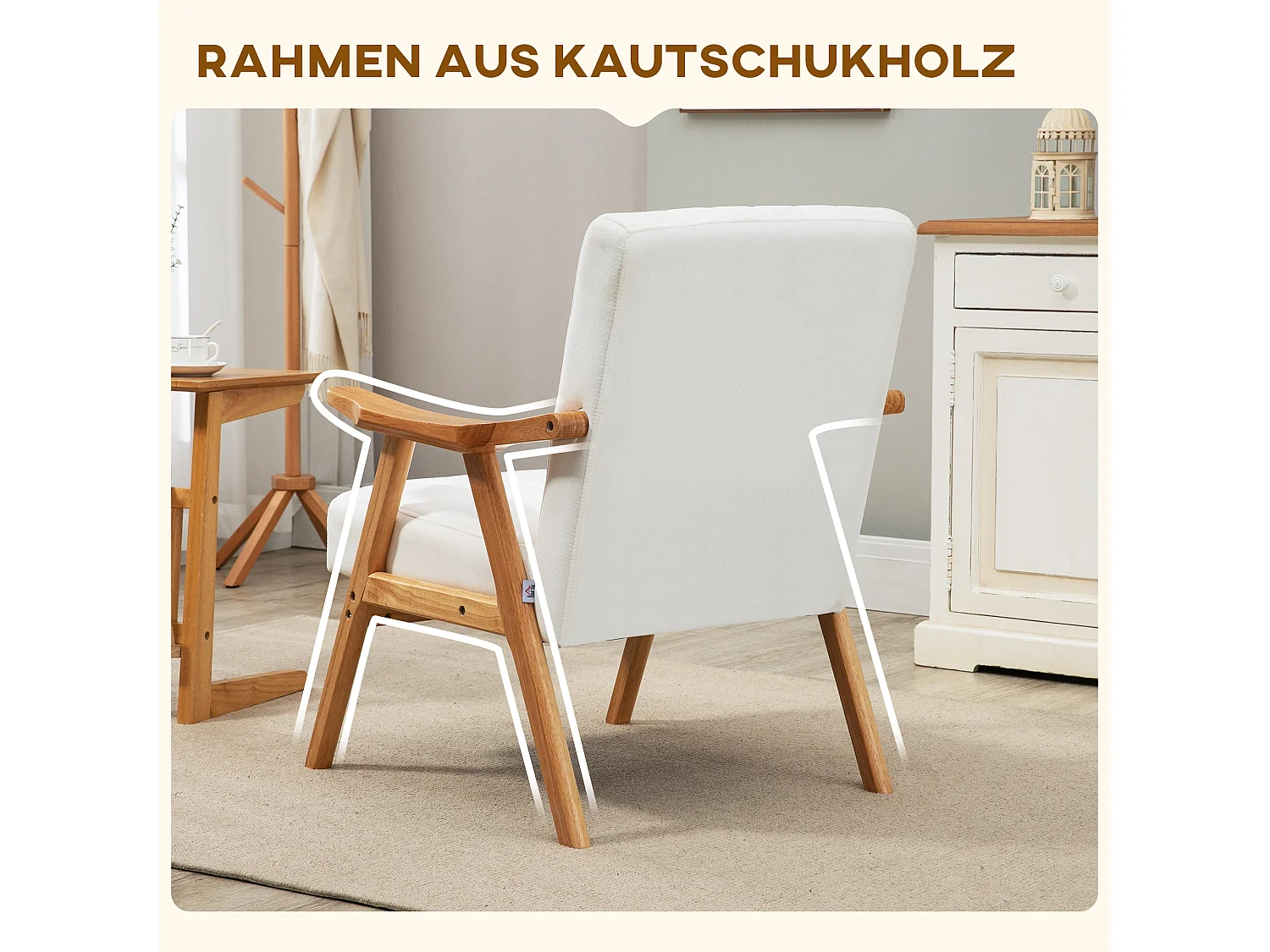 Fauteuil lounge en velours avec accoudoirs style scandinave pour salon chambre crème 68x74x82cm