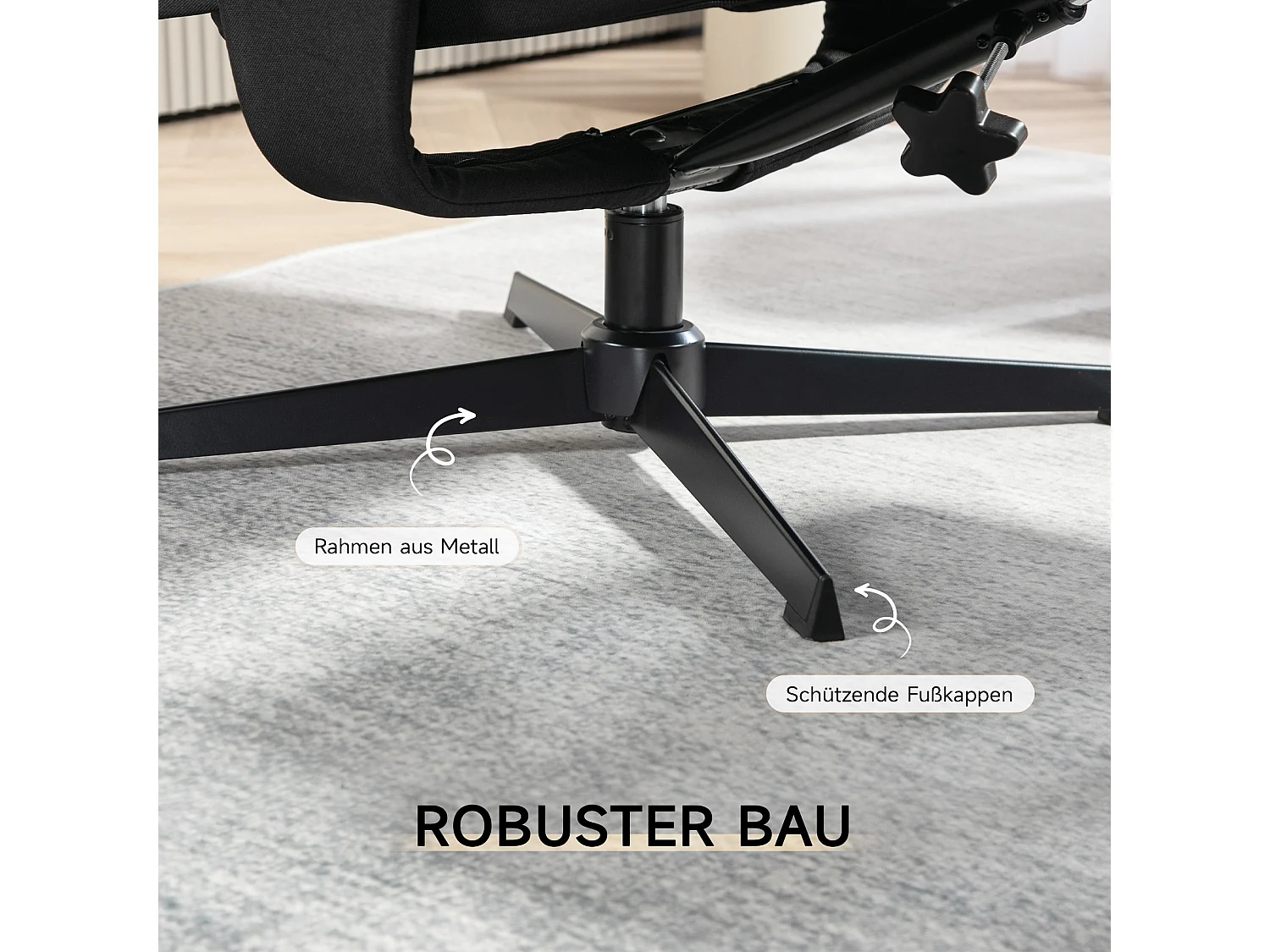 Fauteuil relax pivotant avec ottomane velours inclinabile 135° pour salon chambre noir 74x81x102 cm