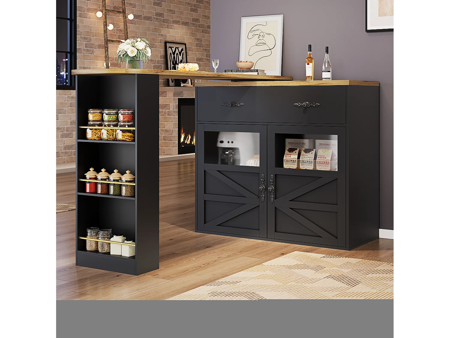 Tavolo bar allungabile MDF 138-204cm pivotante 360° con rangement noir pour kitchen salon