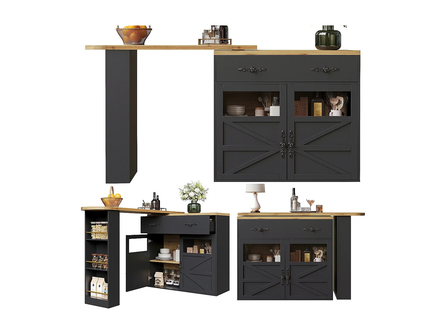Tavolo bar allungabile MDF 138-204cm pivotante 360° con rangement noir pour kitchen salon