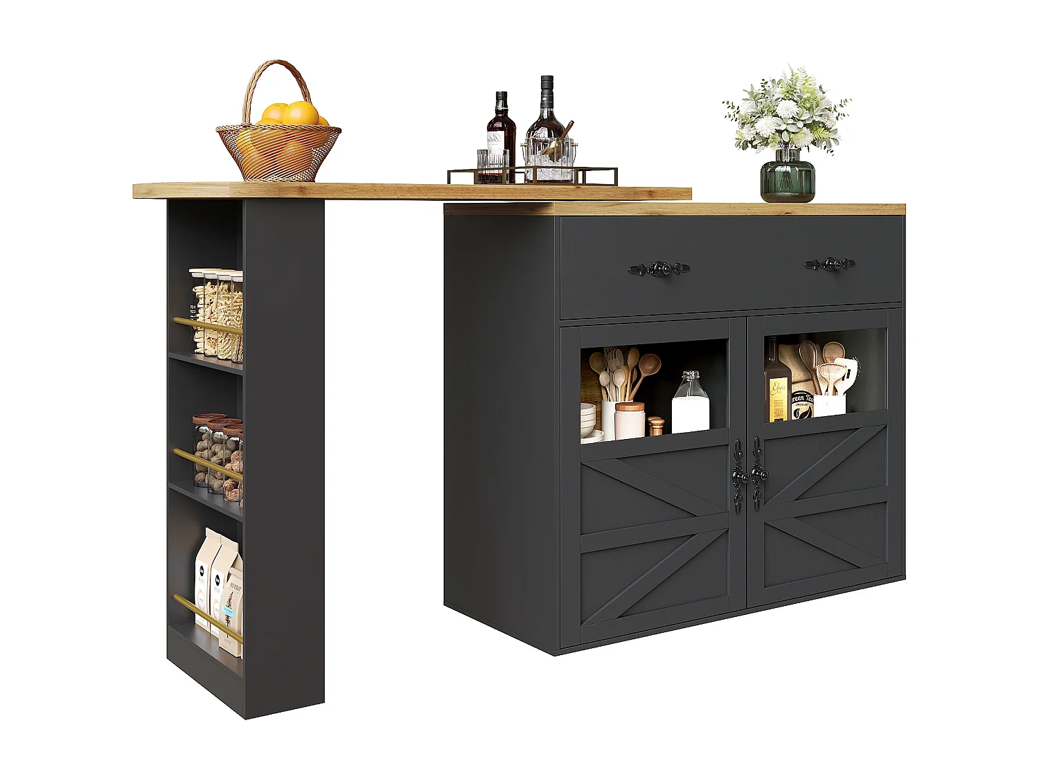 Tavolo bar allungabile MDF 138-204cm pivotante 360° con rangement noir pour kitchen salon