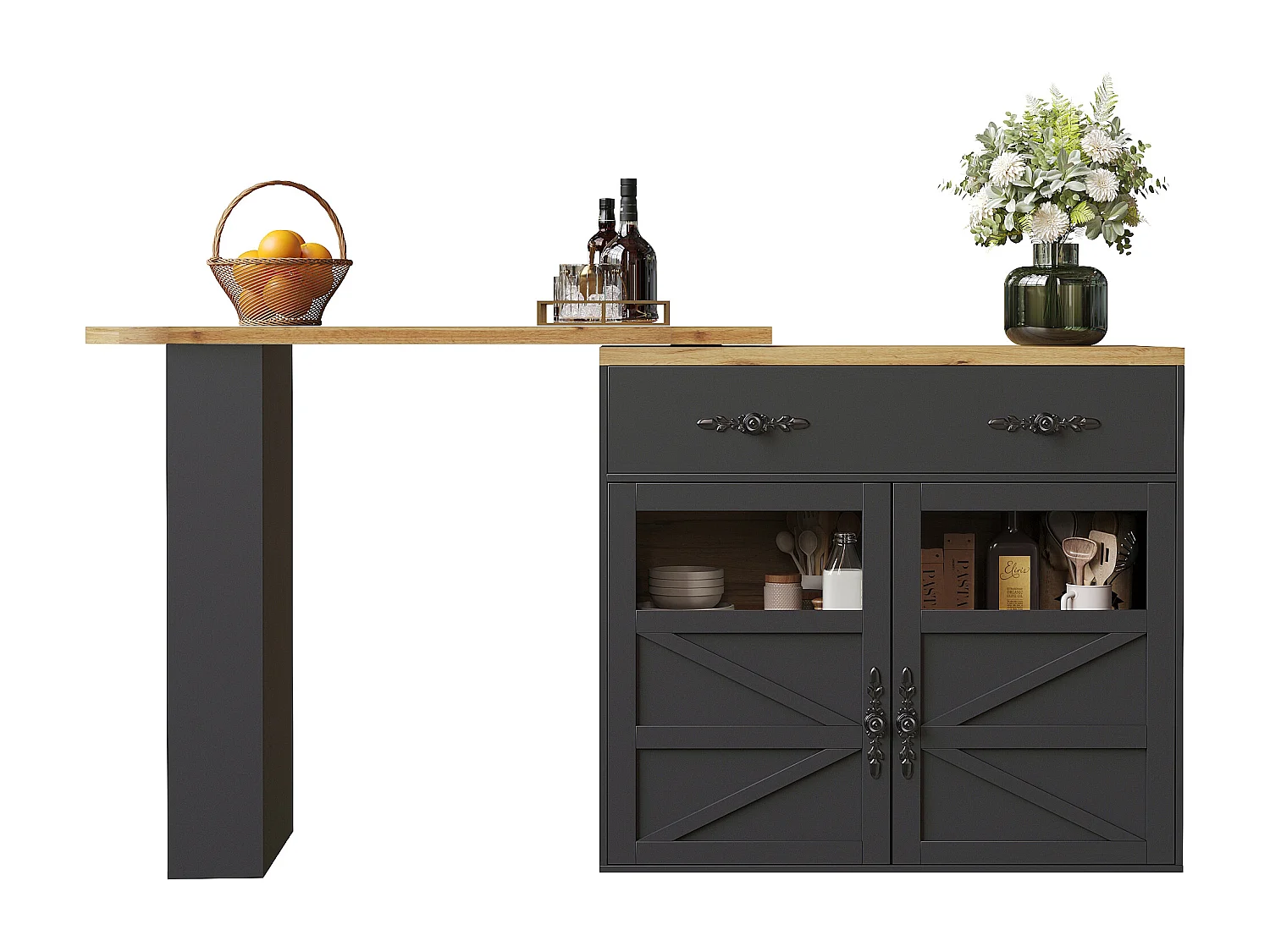 Tavolo bar allungabile MDF 138-204cm pivotante 360° con rangement noir pour kitchen salon