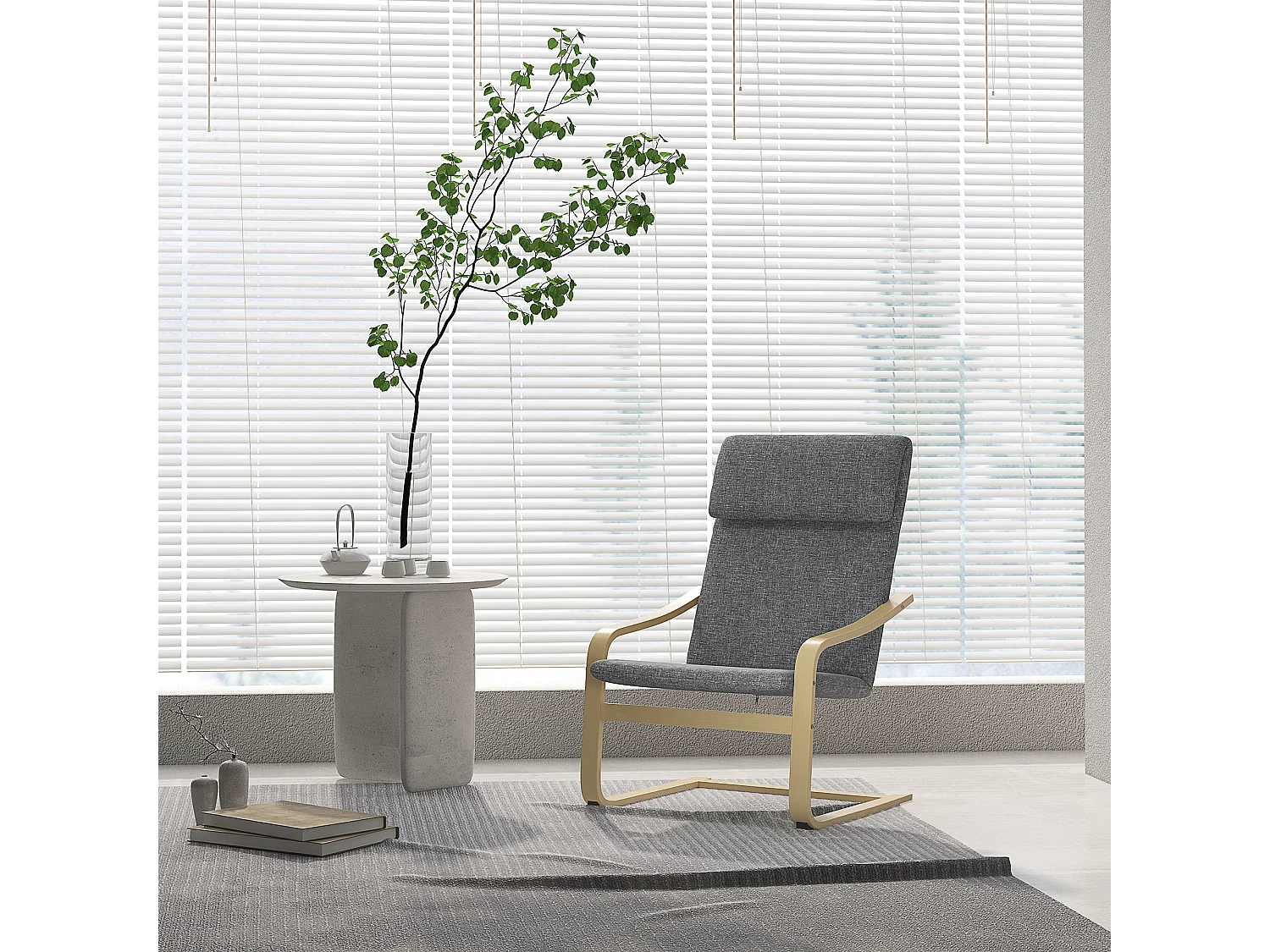 Sillón relax de lino con reposacabezas Cuero Madera de abedul para salón dormitorio gris 66,5x80x99 cm