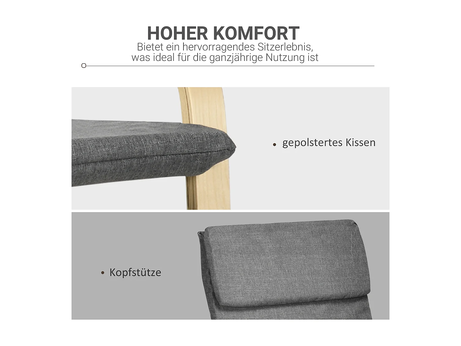 Sillón relax de lino con reposacabezas Cuero Madera de abedul para salón dormitorio gris 66,5x80x99 cm