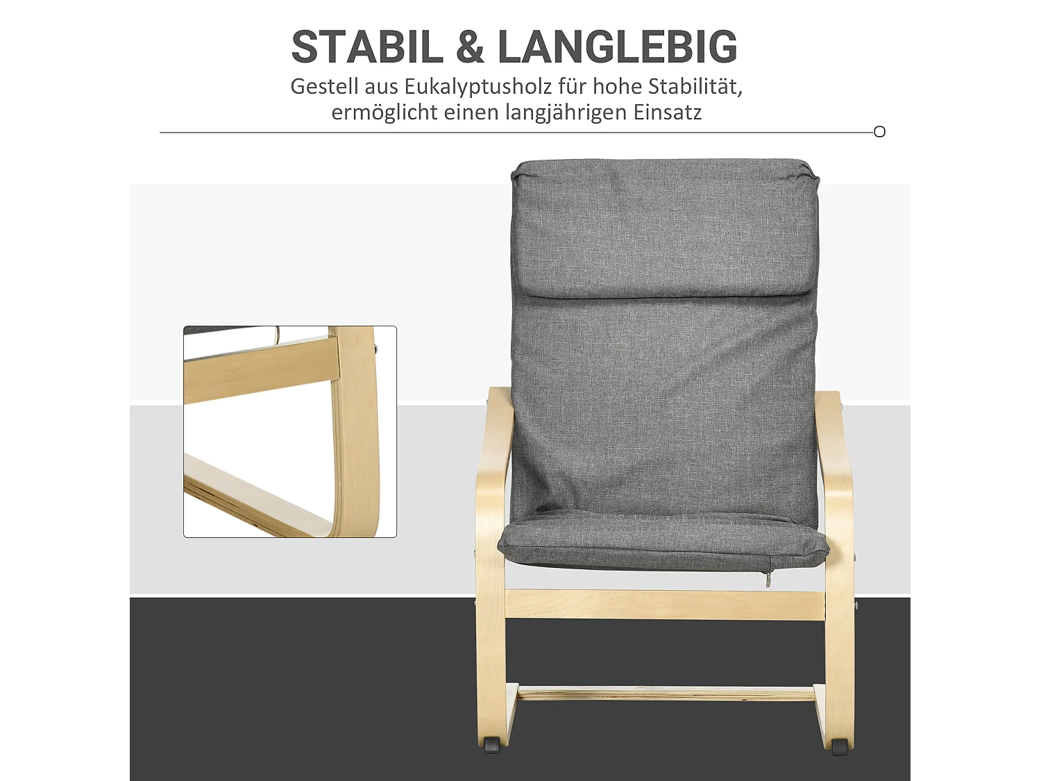 Sillón relax de lino con reposacabezas Cuero Madera de abedul para salón dormitorio gris 66,5x80x99 cm