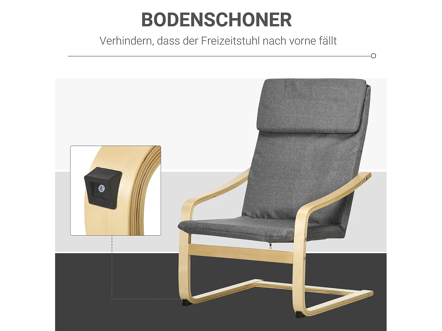 Sillón relax de lino con reposacabezas Cuero Madera de abedul para salón dormitorio gris 66,5x80x99 cm