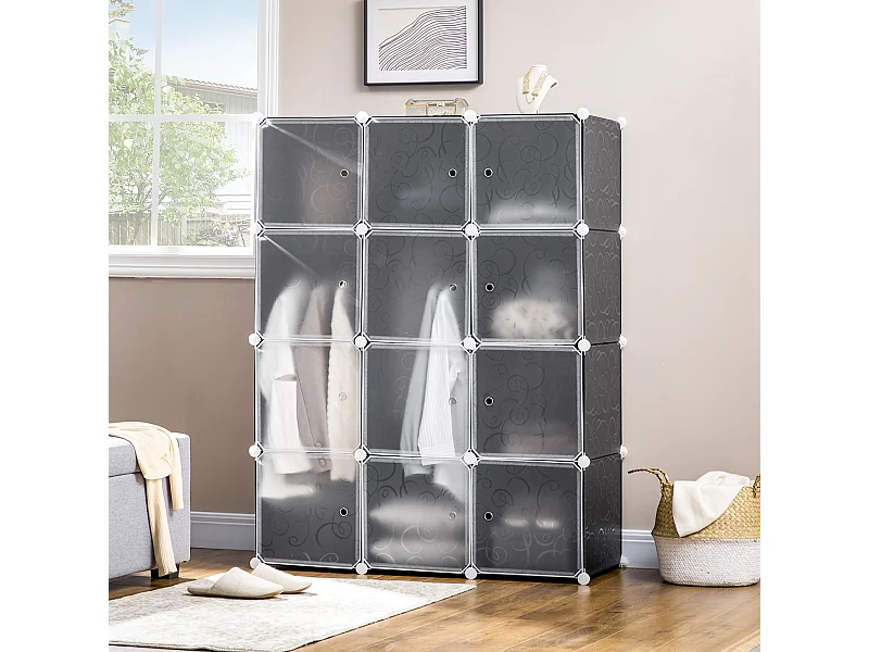 Armadio modulabile in plastica nera bianca con penderie rangement vêtements chambre 111x47x145 cm