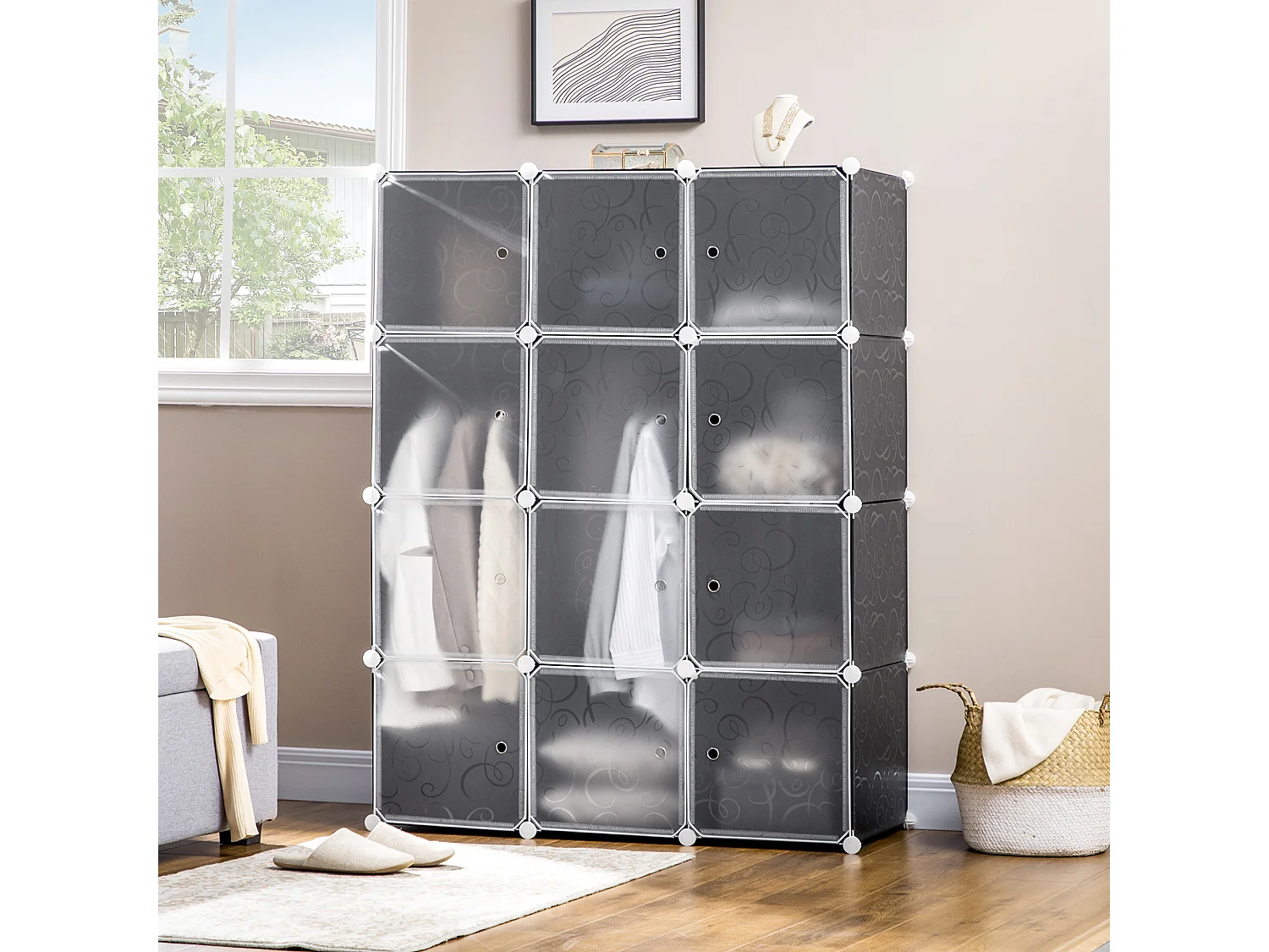 Armadio modulabile in plastica nera bianca con penderie rangement vêtements chambre 111x47x145 cm