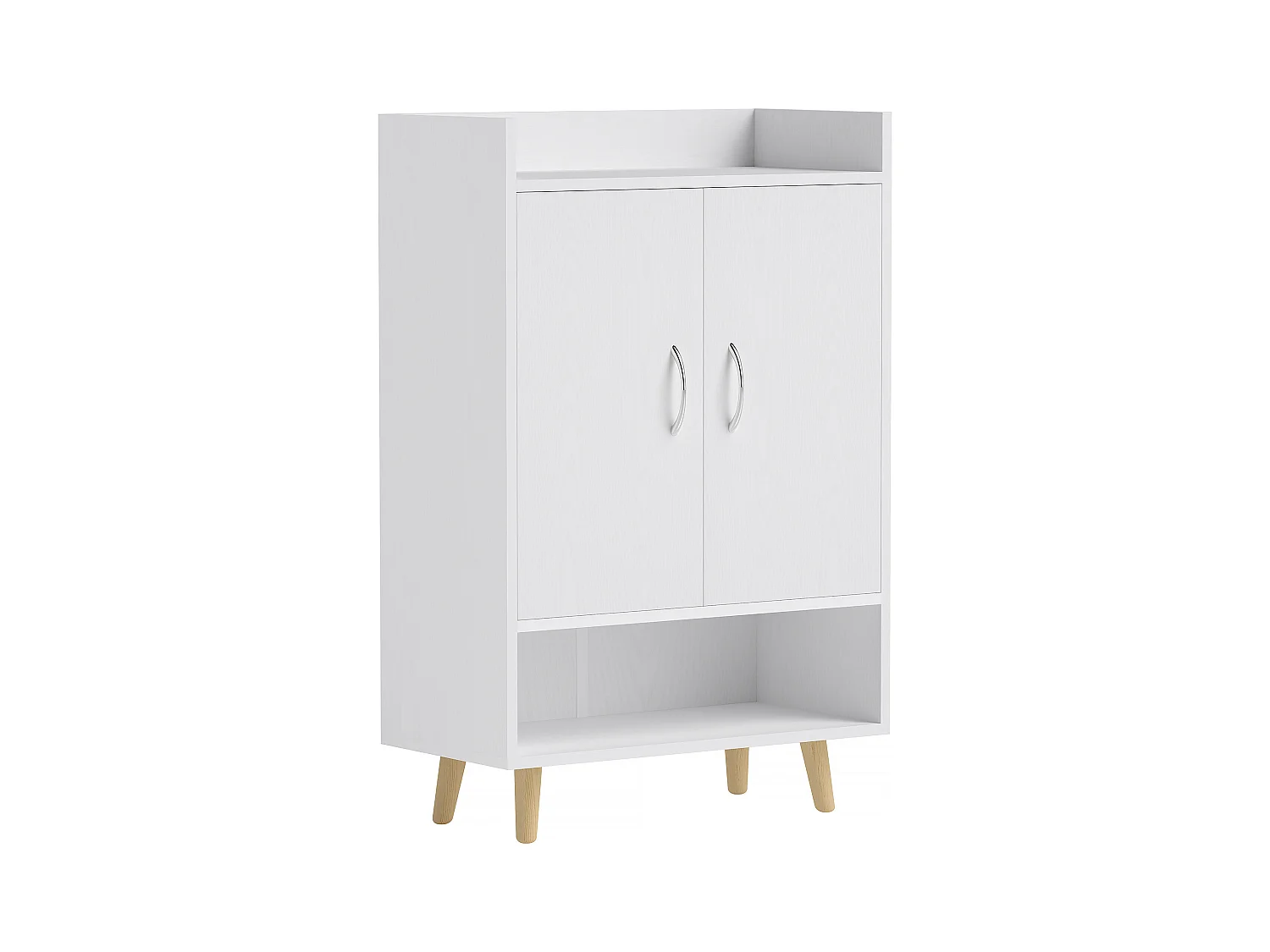 Sapateira de madeira branca com 3 prateleiras e portas para entrada ou corredor 60x30x92 cm