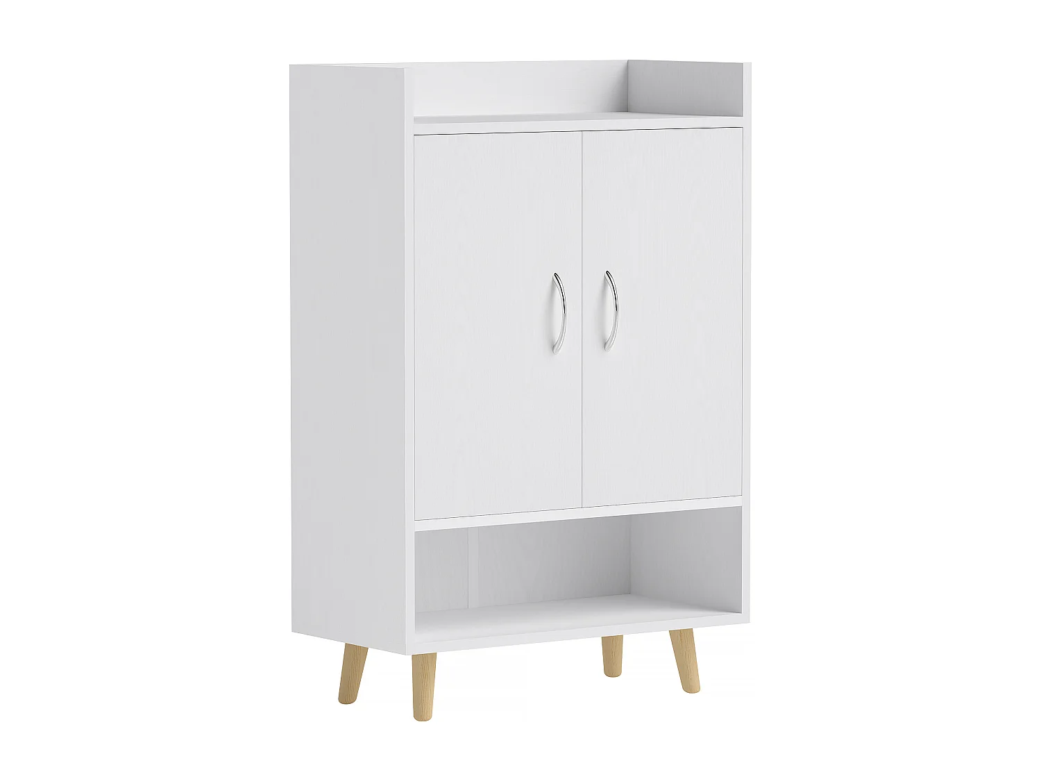 Sapateira de madeira branca com 3 prateleiras e portas para entrada ou corredor 60x30x92 cm