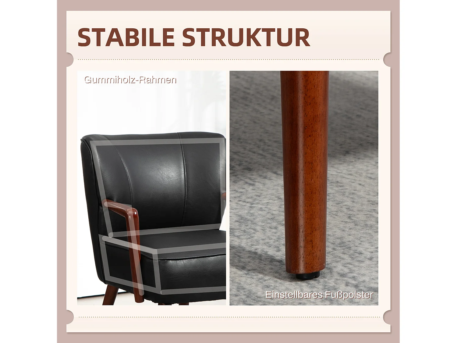 Fauteuil en similicuir con accoudoirs pour salon et chambre Structure bois élégant