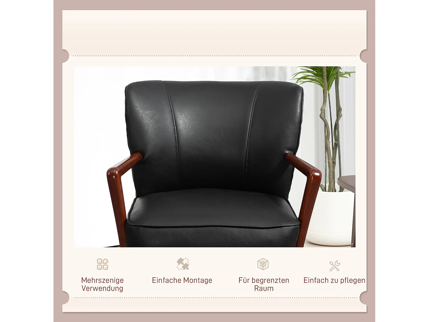 Fauteuil en similicuir con accoudoirs pour salon et chambre Structure bois élégant