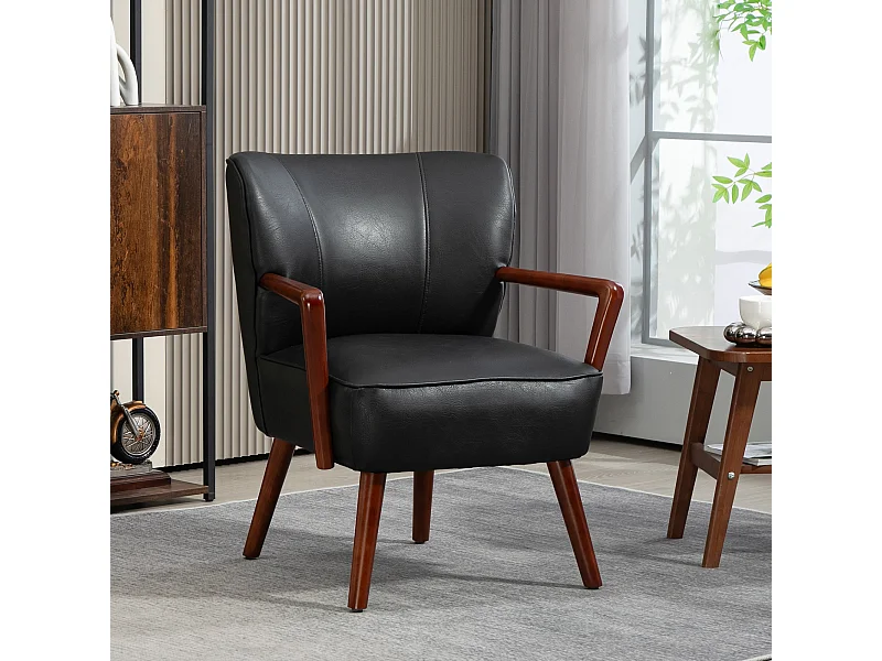 Fauteuil en similicuir con accoudoirs pour salon et chambre Structure bois élégant