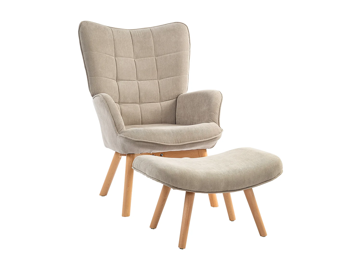 Fauteuil oreille avec repose-pieds velours côtelé assise lounge fauteuil salon accoudoirs kaki 72x80x101 cm