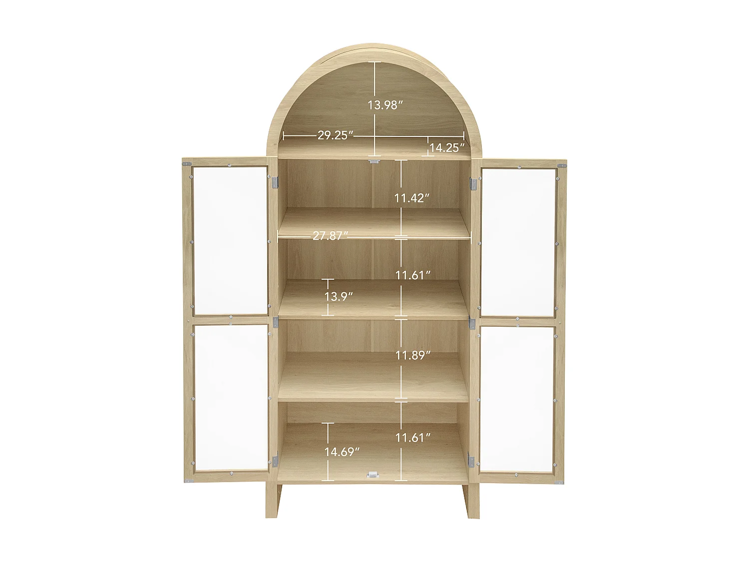 Armoire haute bois clair avec portes vitrées et 2 tiroirs rangement cuisine salon 79x39,5x178 cm