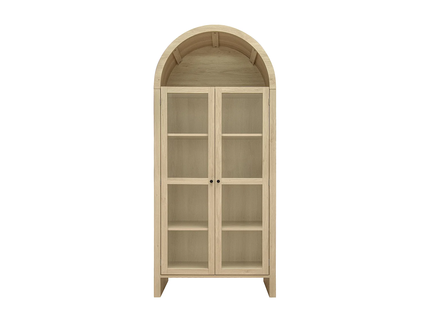 Armoire haute bois clair avec portes vitrées et 2 tiroirs rangement cuisine salon 79x39,5x178 cm