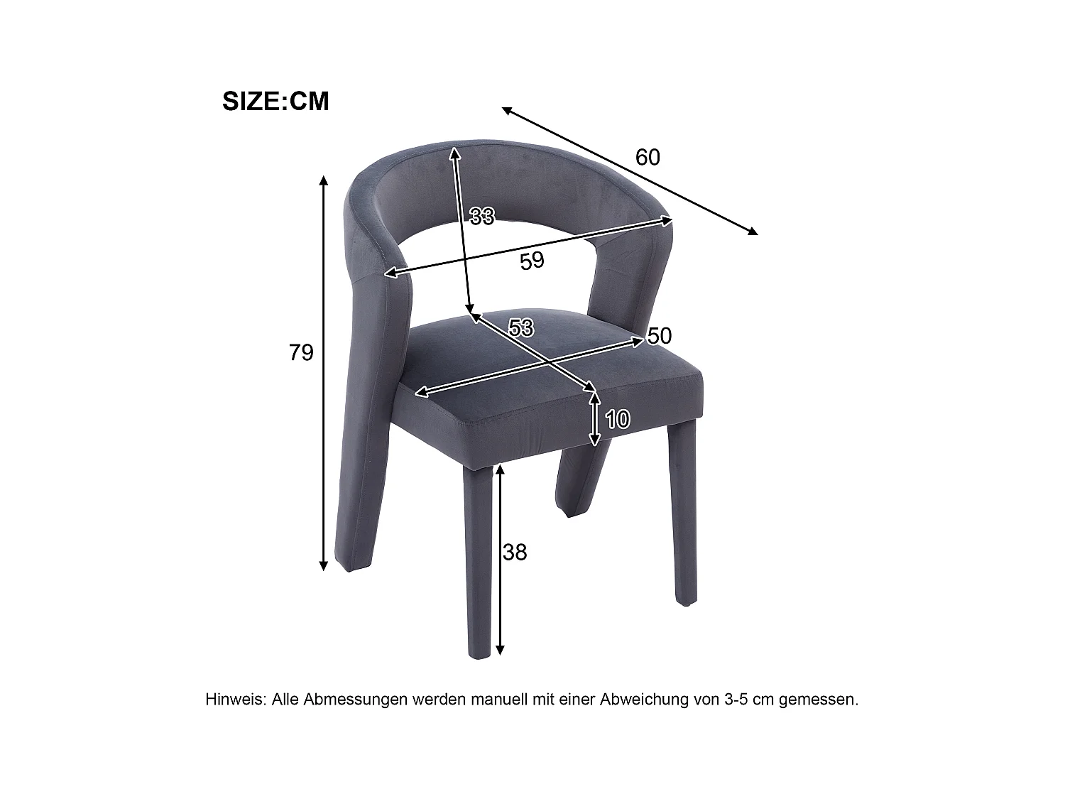 2x Fauteuil lounge velours gris 59x60x79 cm siège confortable salon chambre Bureau