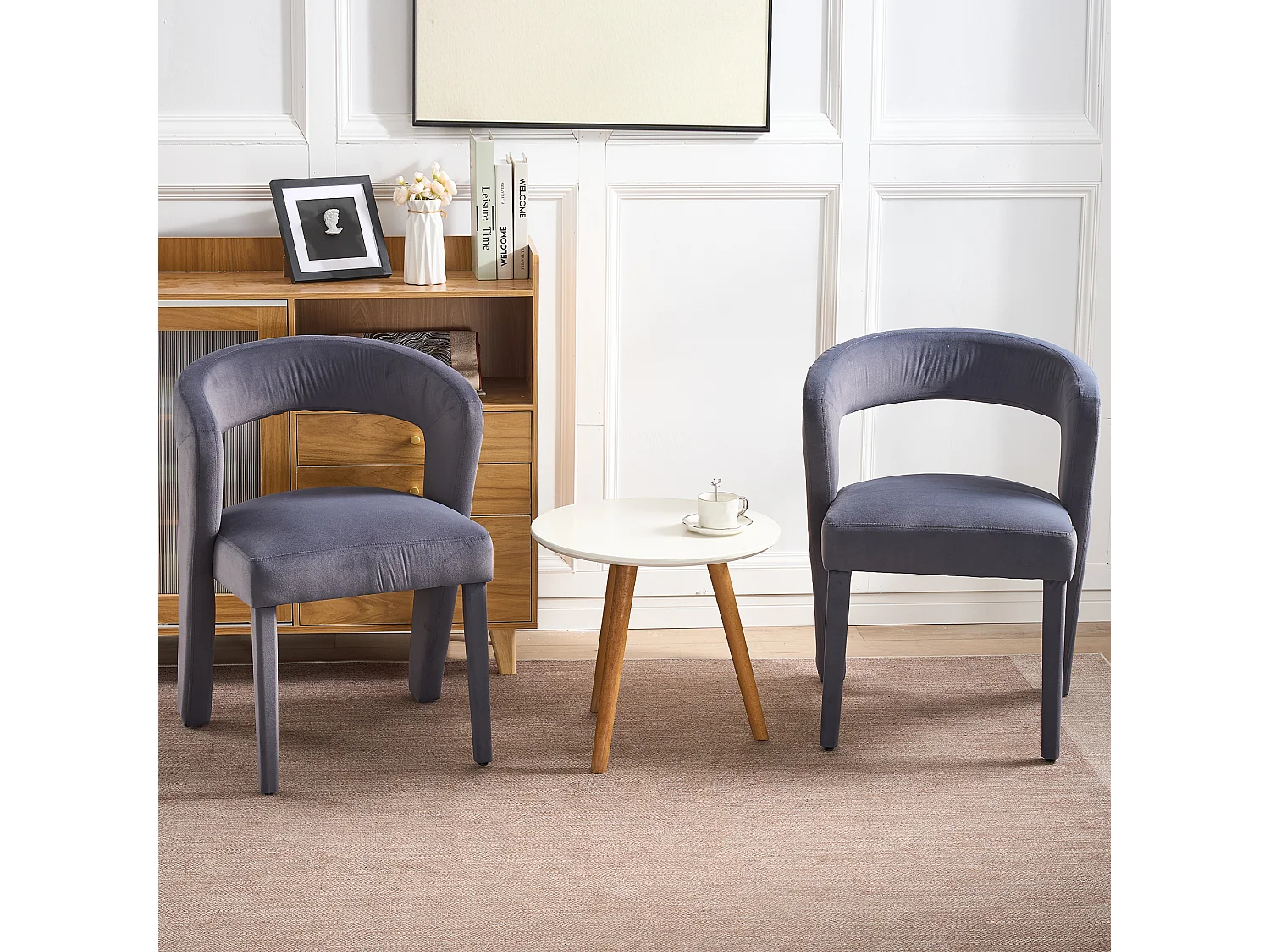 2x Fauteuil lounge velours gris 59x60x79 cm siège confortable salon chambre Bureau