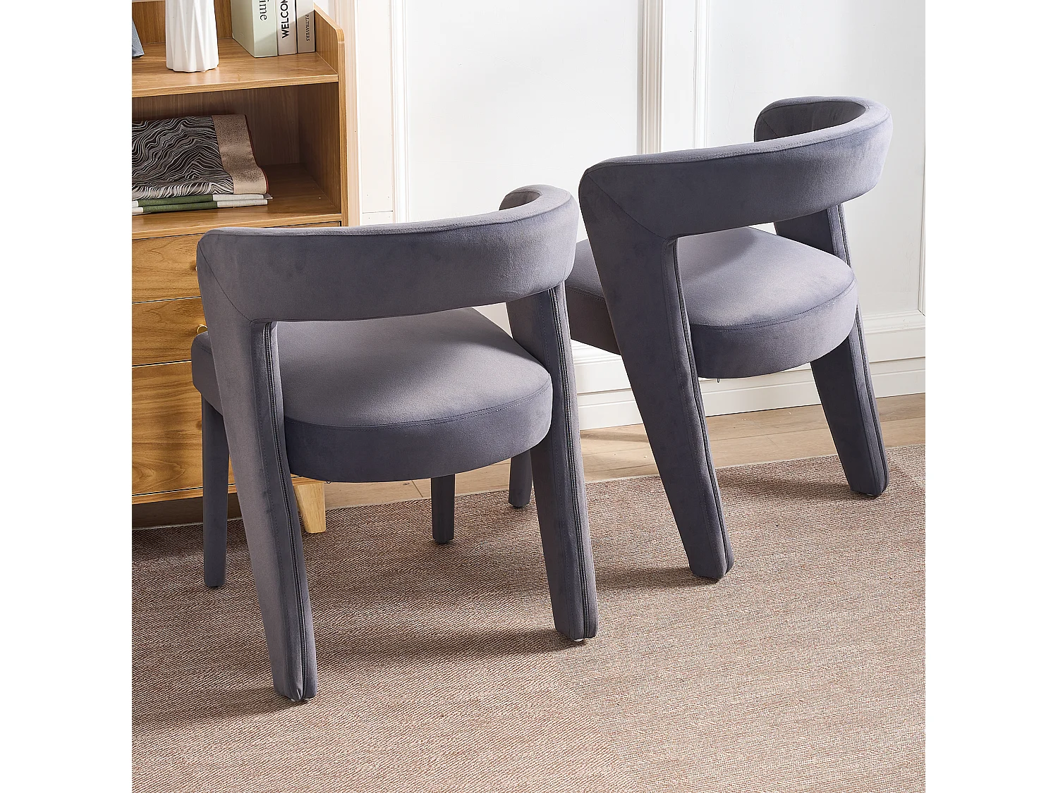 2x Fauteuil lounge velours gris 59x60x79 cm siège confortable salon chambre Bureau