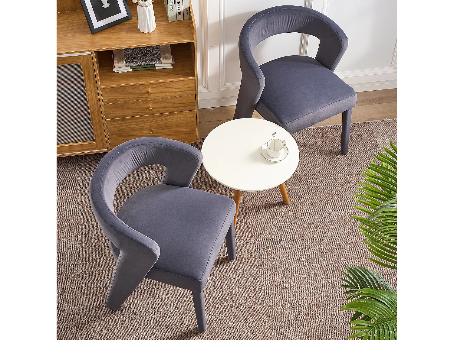 2x Fauteuil lounge velours gris 59x60x79 cm siège confortable salon chambre bureau