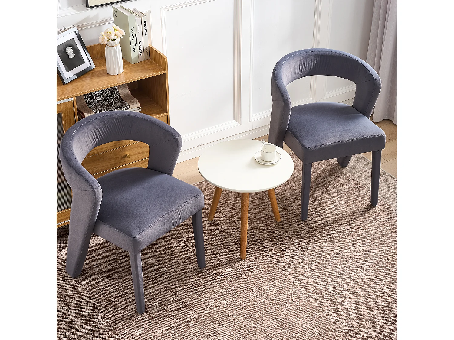 2x Fauteuil lounge velours gris 59x60x79 cm siège confortable salon chambre bureau
