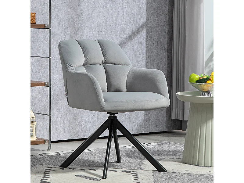 Sillón giratorio de terciopelo con reposabrazos y patas de metal para salón y dormitorio, color gris