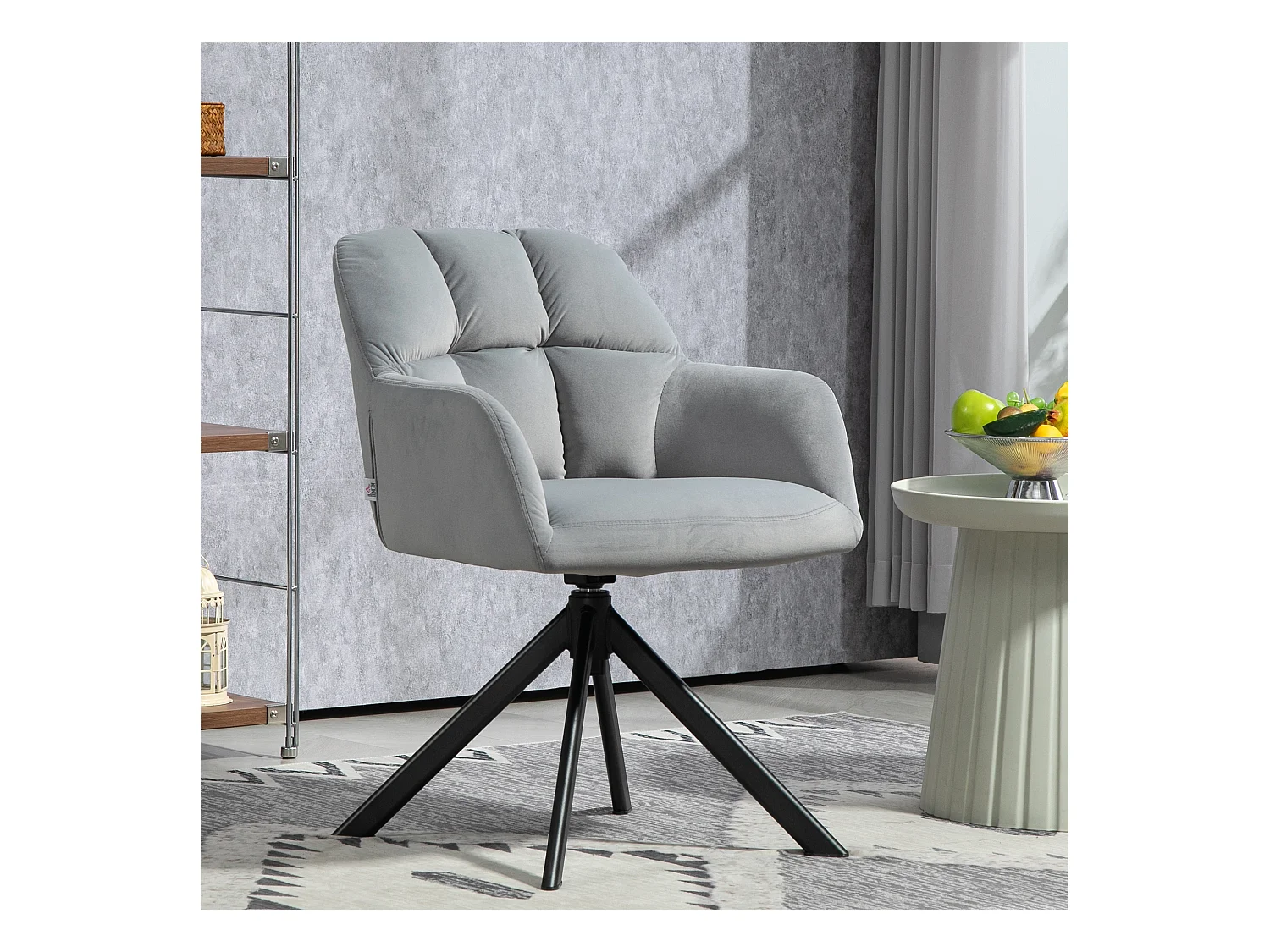 Sillón giratorio de terciopelo con reposabrazos y patas de metal para salón y dormitorio, color gris