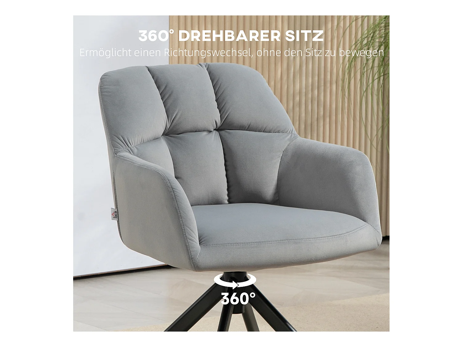 Sillón giratorio de terciopelo con reposabrazos y patas de metal para salón y dormitorio, color gris