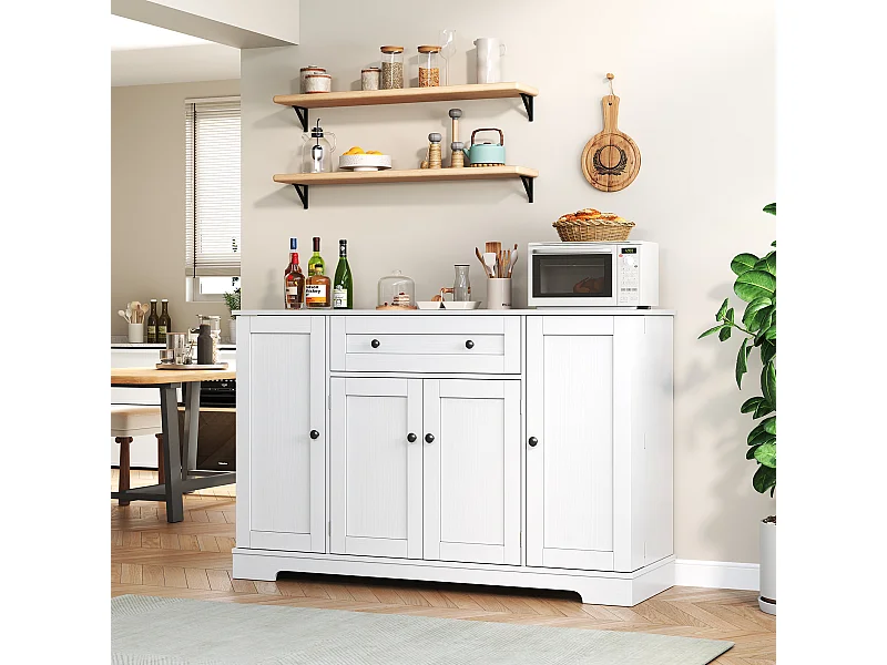 Buffet 138 cm MDF moderno tiroir étagères rangement kitchen salon chambre blanc