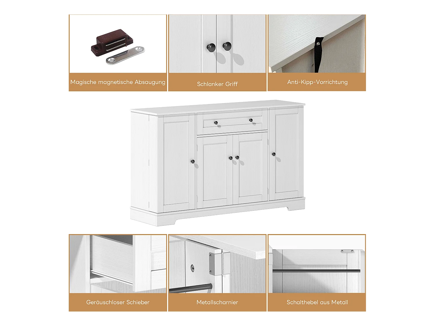 Buffet 138 cm MDF moderno tiroir étagères rangement kitchen salon chambre blanc