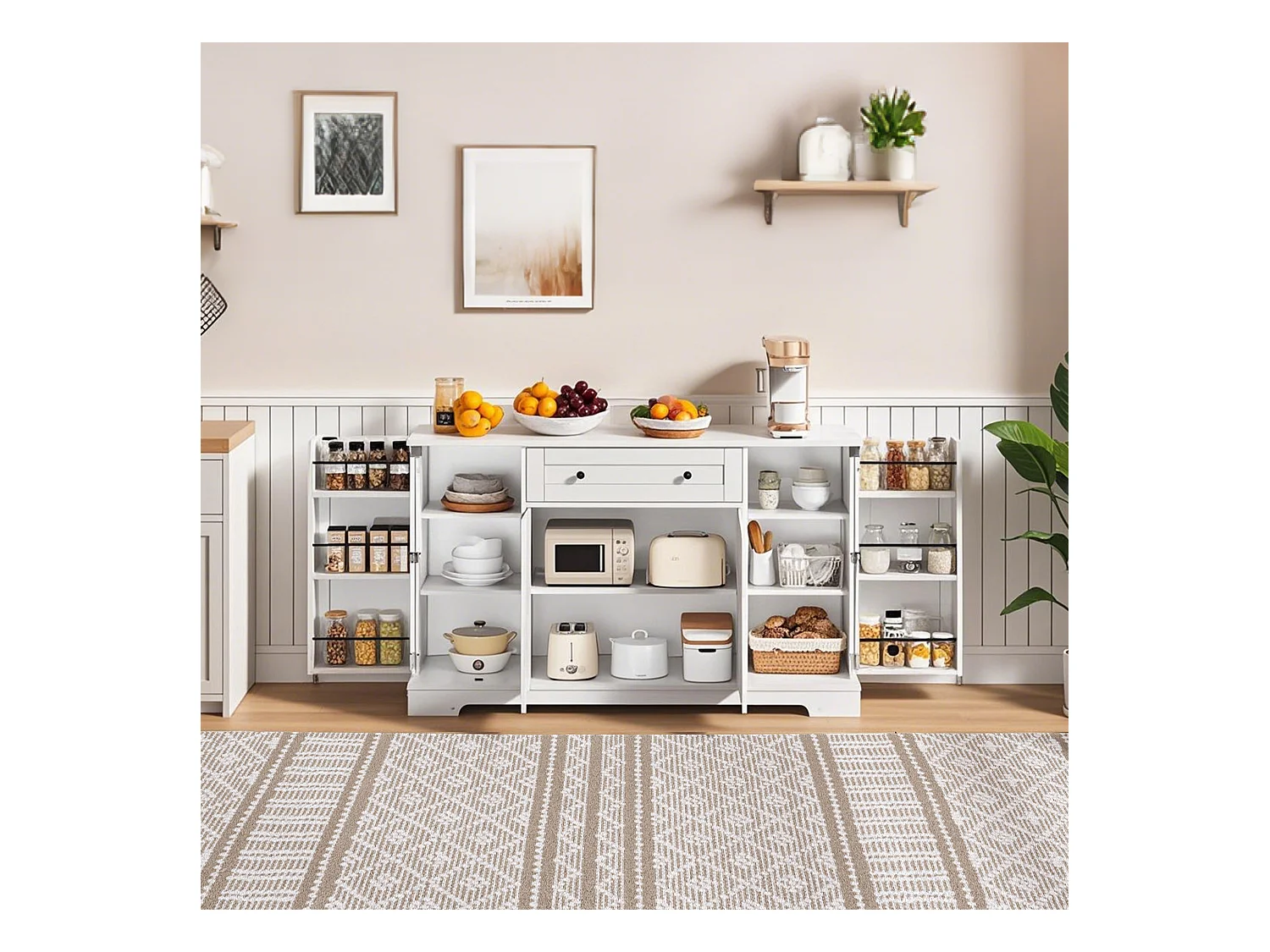 Buffet 138 cm MDF moderno tiroir étagères rangement kitchen salon chambre blanc
