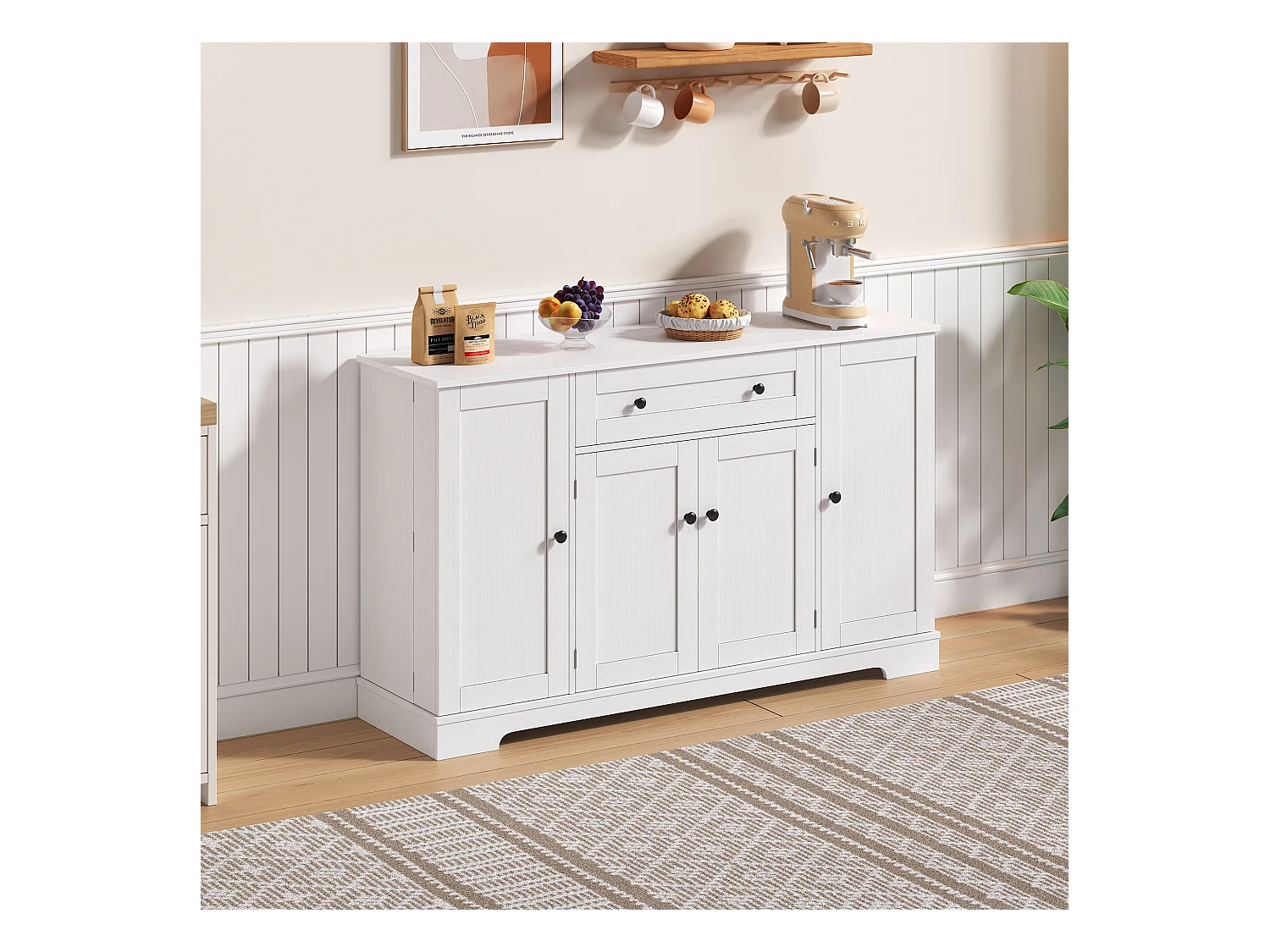 Buffet 138 cm MDF moderno tiroir étagères rangement kitchen salon chambre blanc