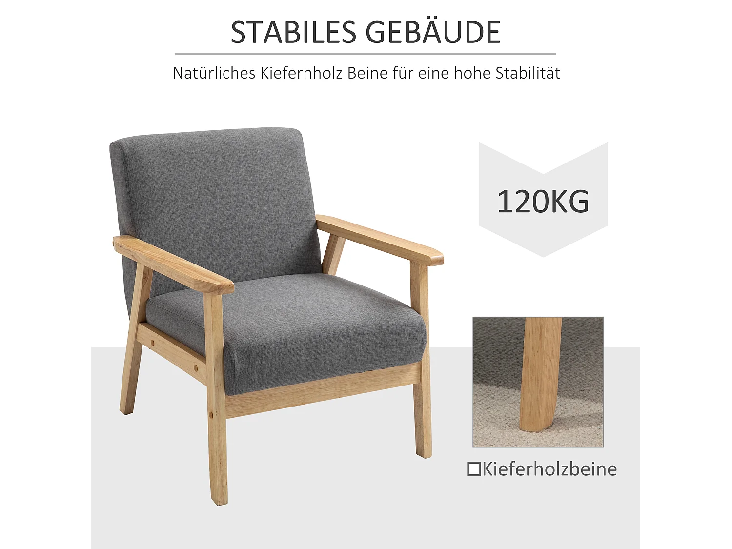 Fauteuil oreille avec accoudoirs chaise lounge lin gris salon salle à manger 64x70x72 cm